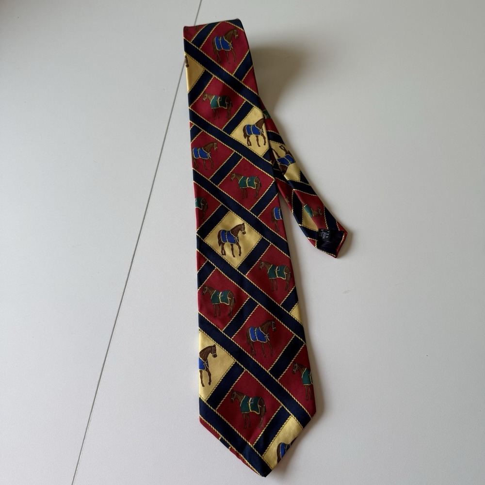 Bentley Cravats Men's All Silk Made In‎ USA Racehorse Equestrian Tie Red Vintage